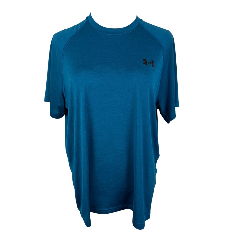 Under Armour HeatGear Men's Large Teal Blue Heather Loose Fit Short Sleeve Shirt